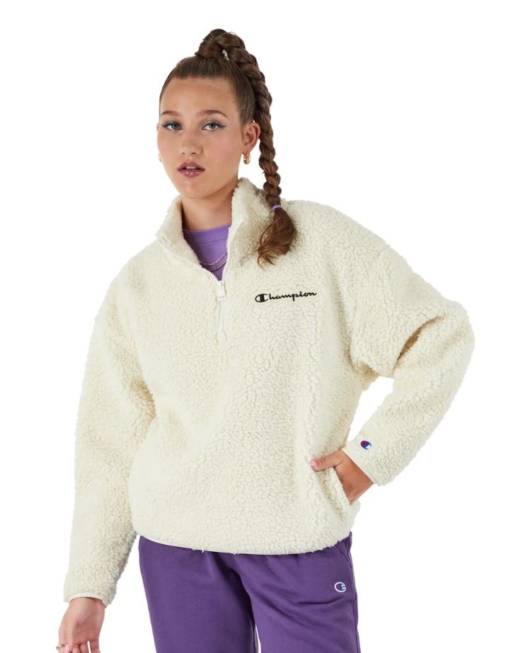 Ultra Plush Sherpa Fleece Shawl Zip Pullover - Plaid
