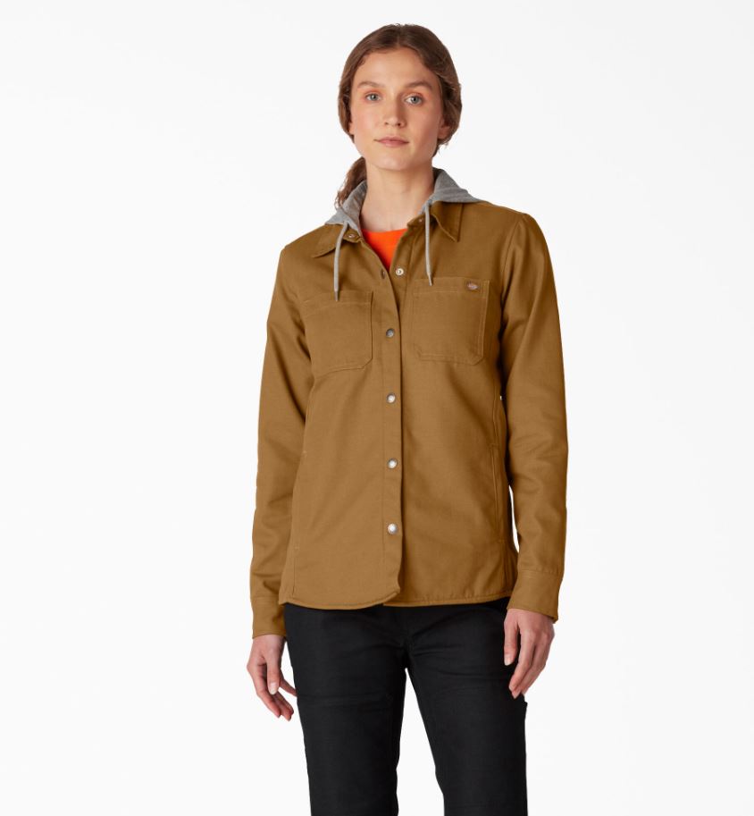Fleece Hooded Flannel Shirt Jacket with DWR